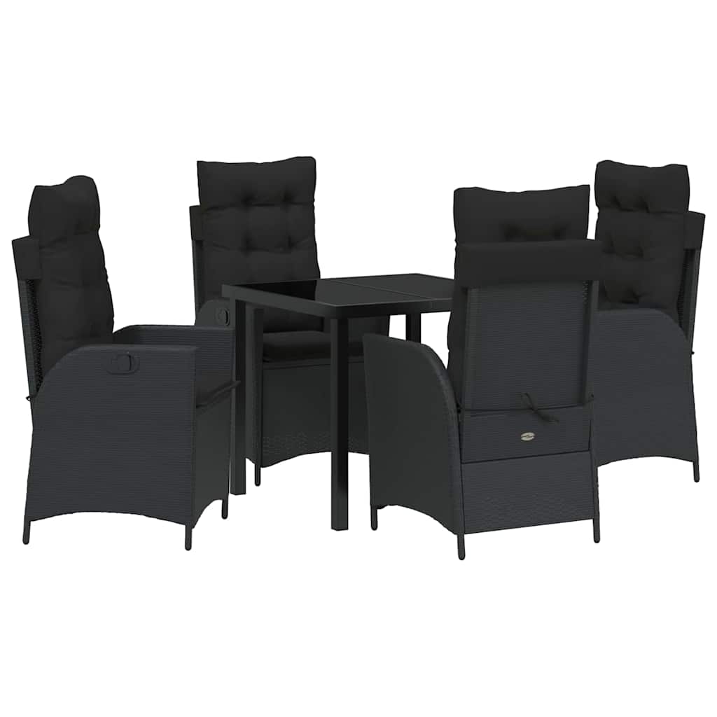 Have Spisebordssæt med pude 5 pcs Sort polyrattan