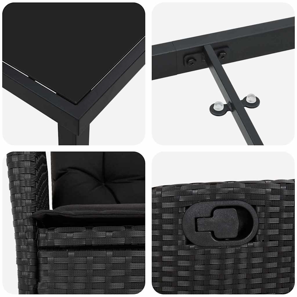 Have Spisebordssæt med pude 5 pcs Sort polyrattan