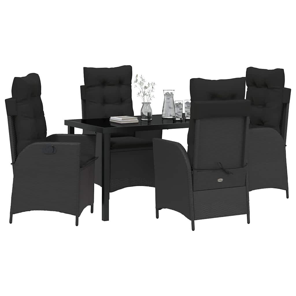 Have Spisebordssæt med pude 5 pcs Sort polyrattan