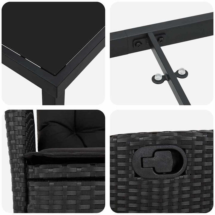 Have Spisebordssæt med pude 5 pcs Sort polyrattan