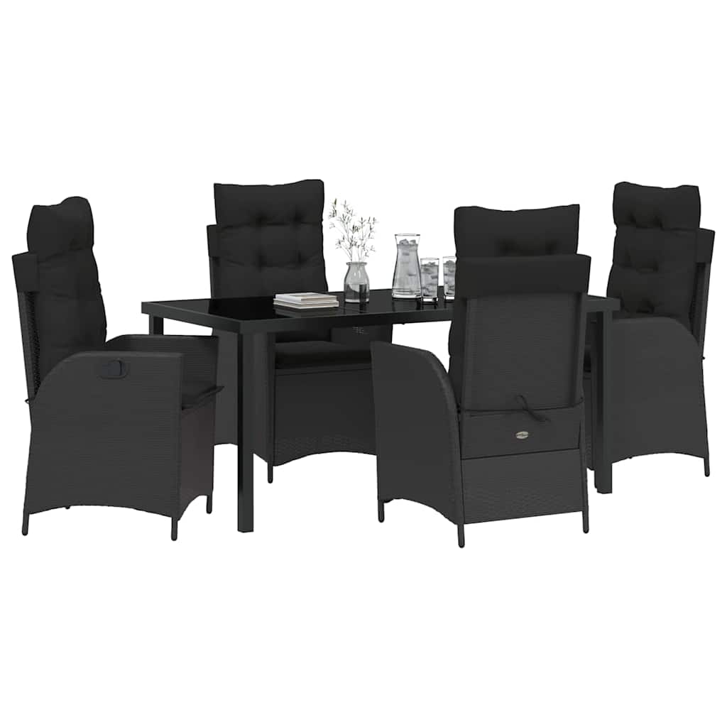 Have Spisebordssæt med pude 5 pcs Sort polyrattan