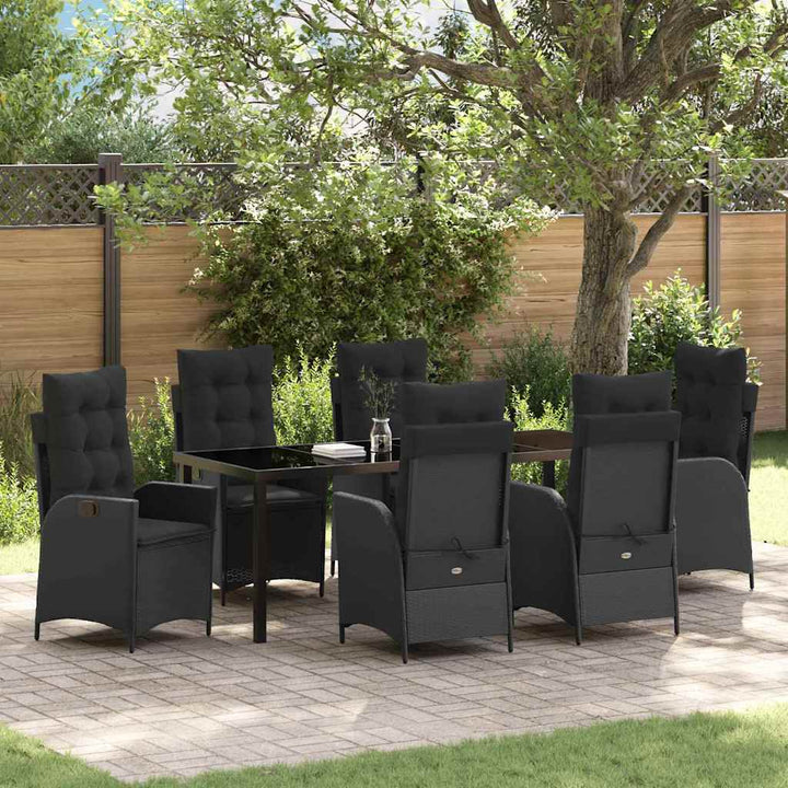 Have Spisebordssæt med pude 7 pcs Sort polyrattan