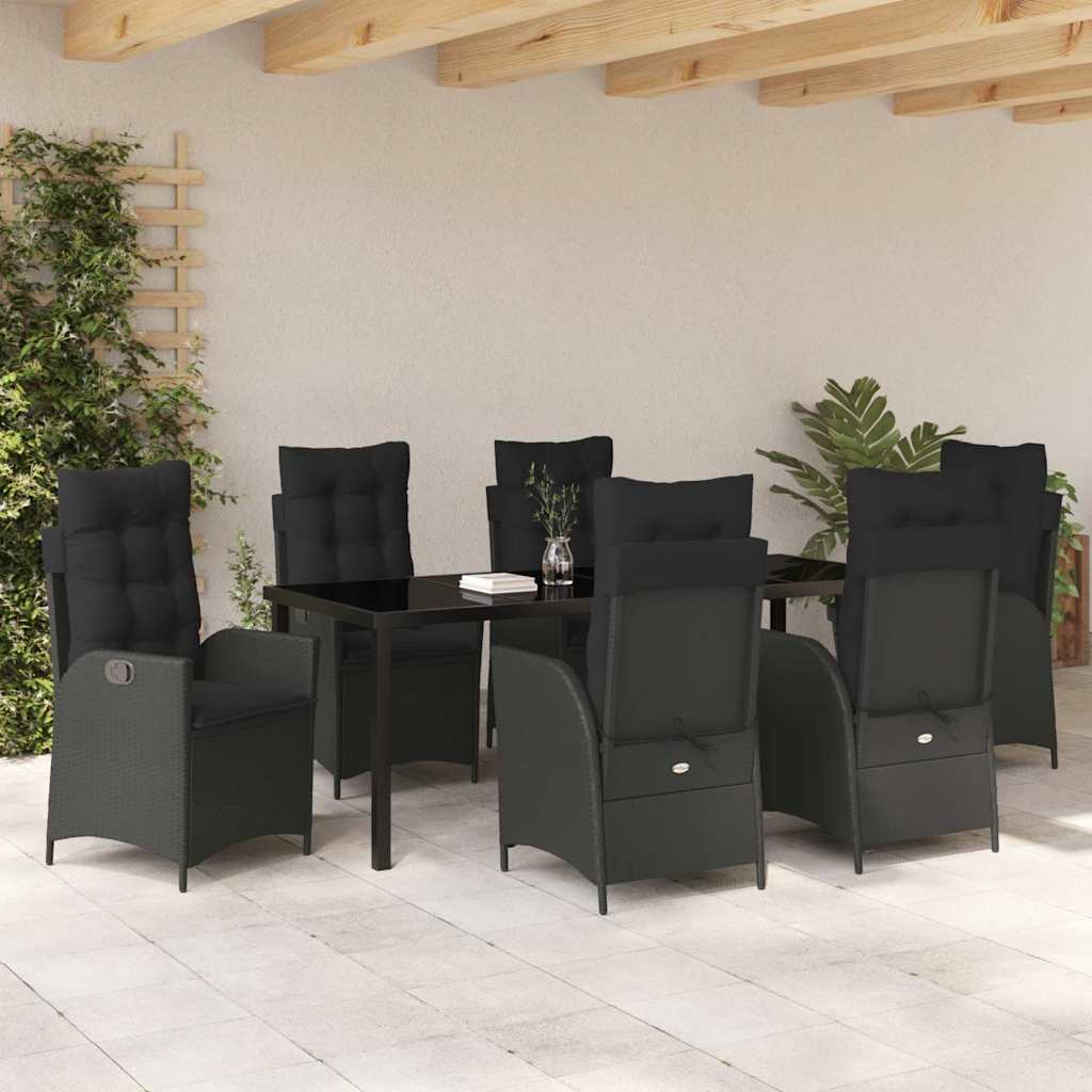 Have Spisebordssæt med pude 7 pcs Sort polyrattan