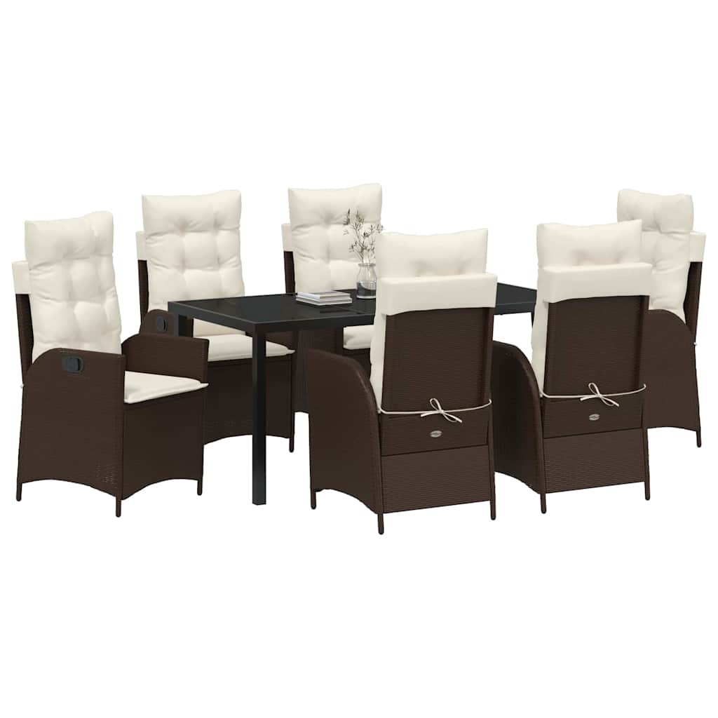 Have Spisebordssæt med pude 7 pcs Brun polyrattan