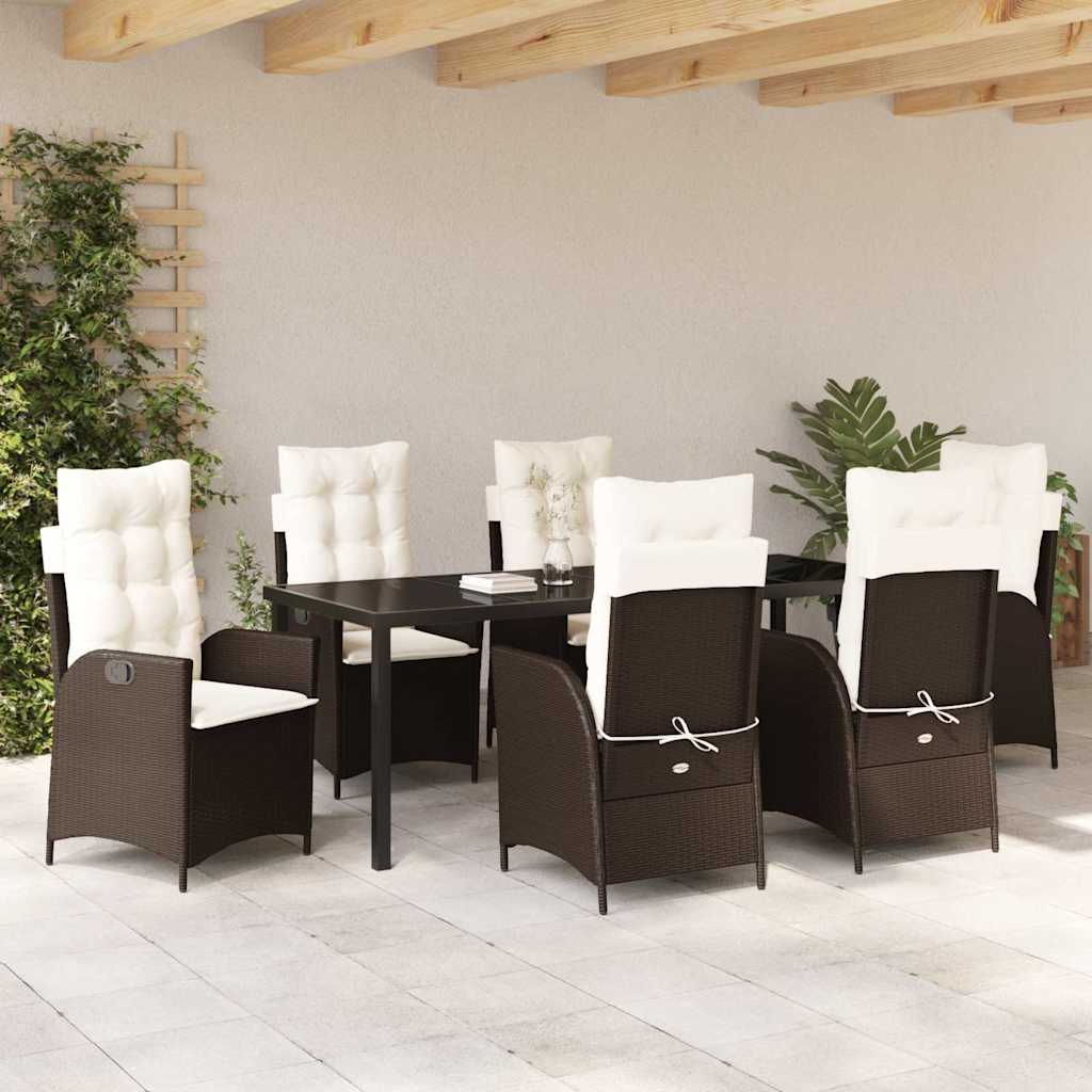 Have Spisebordssæt med pude 7 pcs Brun polyrattan