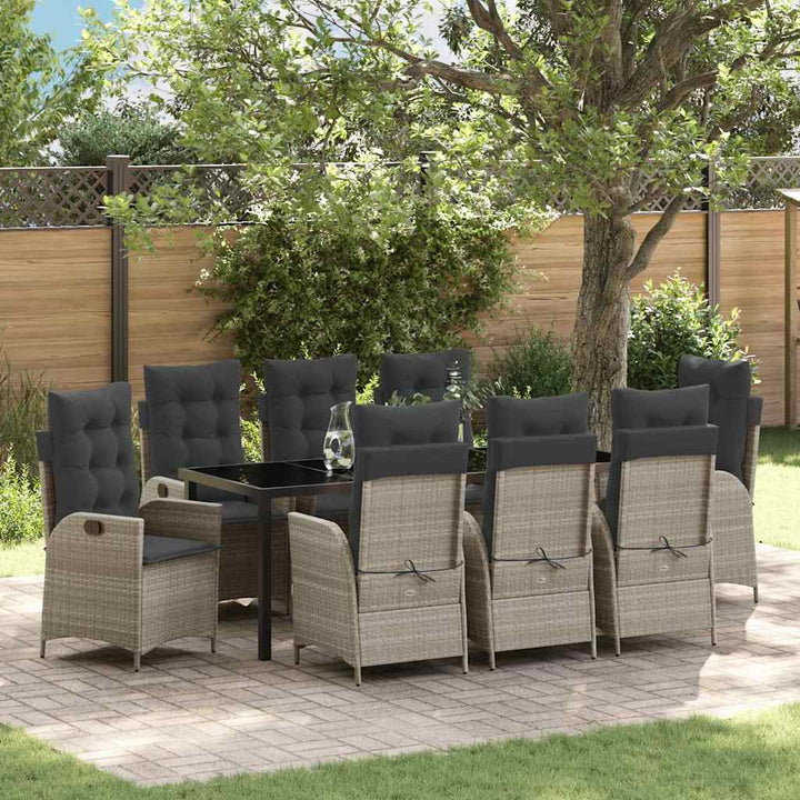 Have Spisebordssæt med pude 9 pcs Lysegrå polyrattan