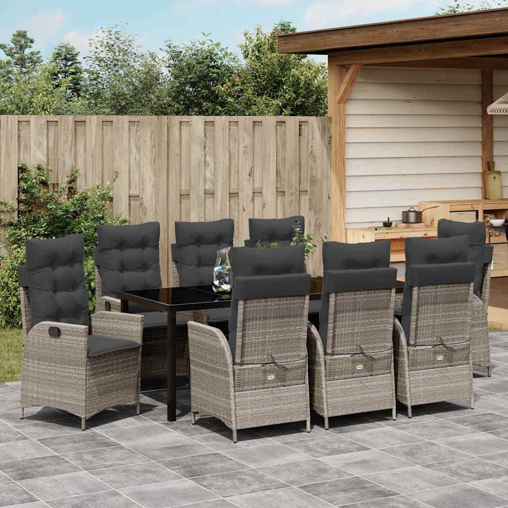 Have Spisebordssæt med pude 9 pcs Lysegrå polyrattan