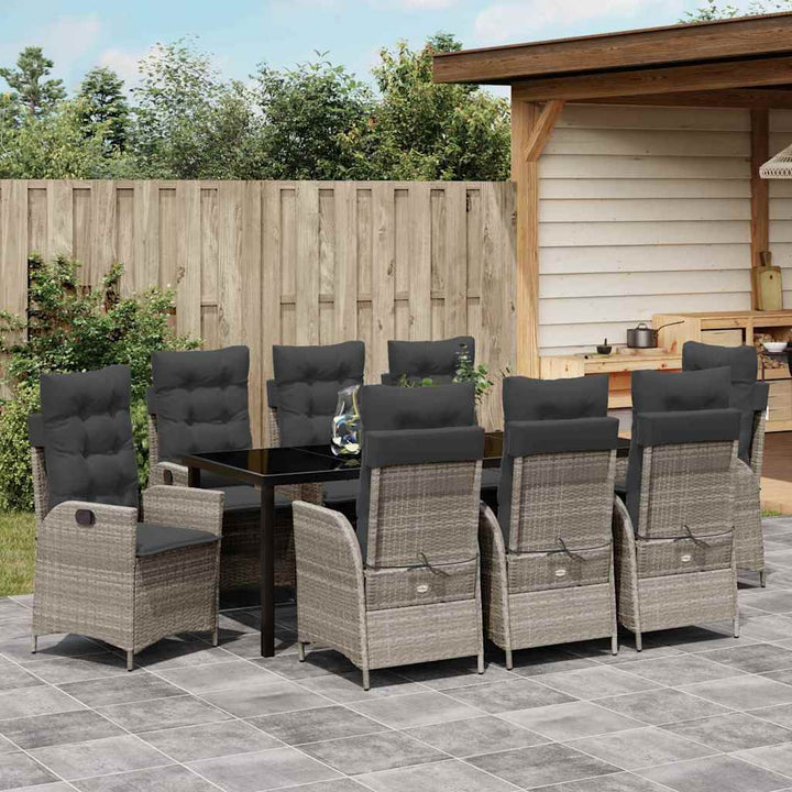 Have Spisebordssæt med pude 9 pcs Lysegrå polyrattan