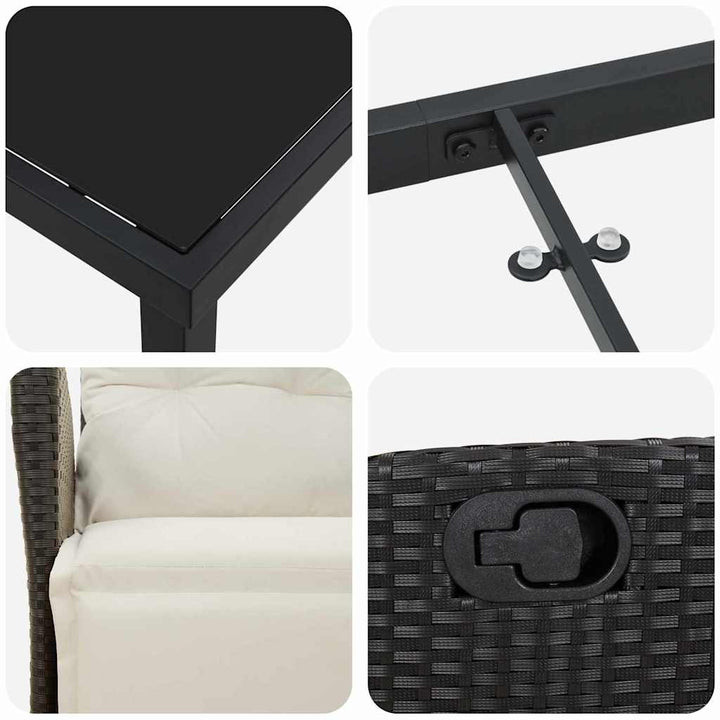 Have Spisebordssæt med pude 5 pcs Sort polyrattan
