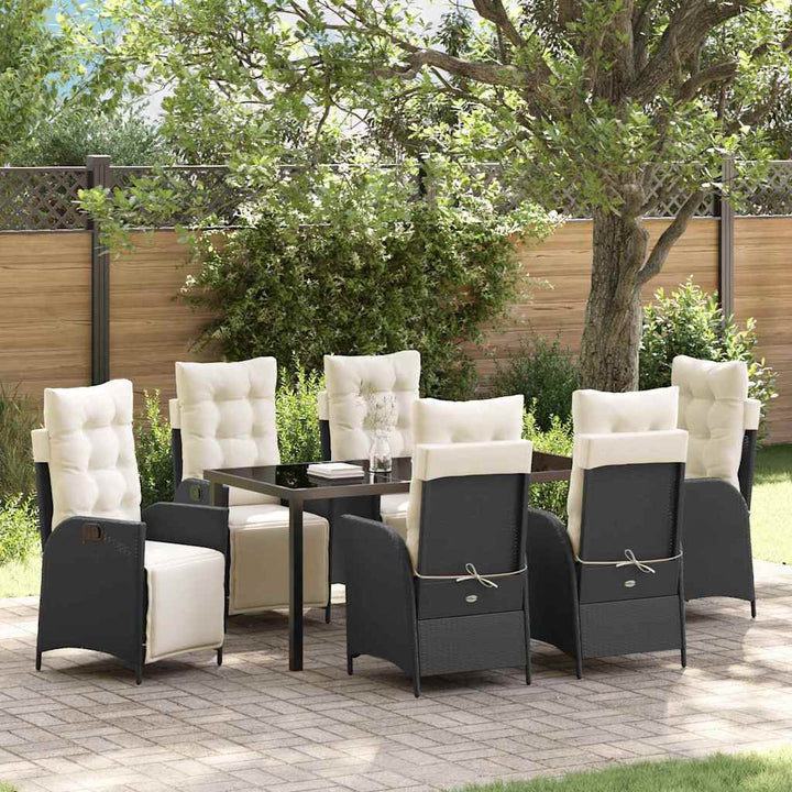 Have Spisebordssæt med pude 7 pcs Sort polyrattan