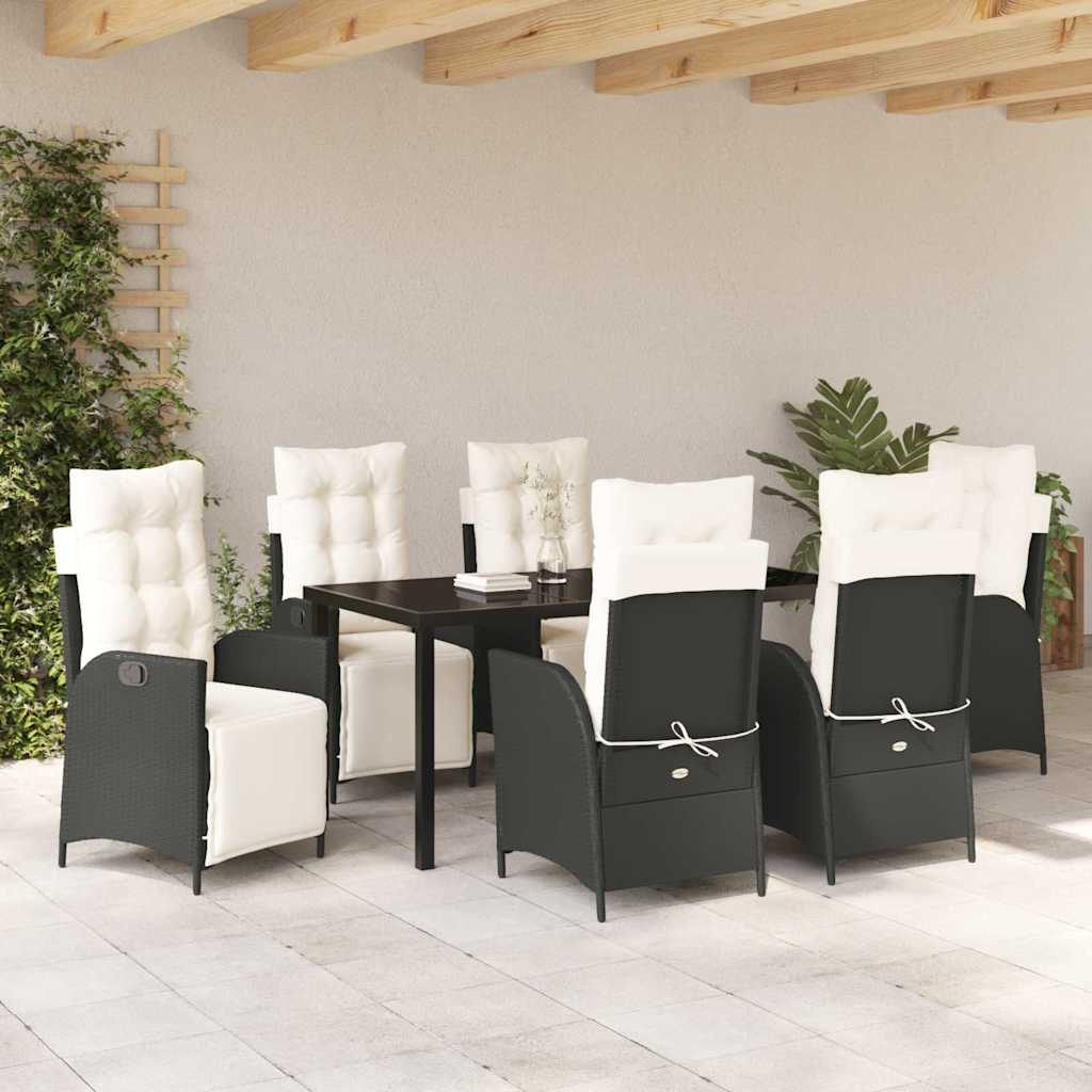 Have Spisebordssæt med pude 7 pcs Sort polyrattan