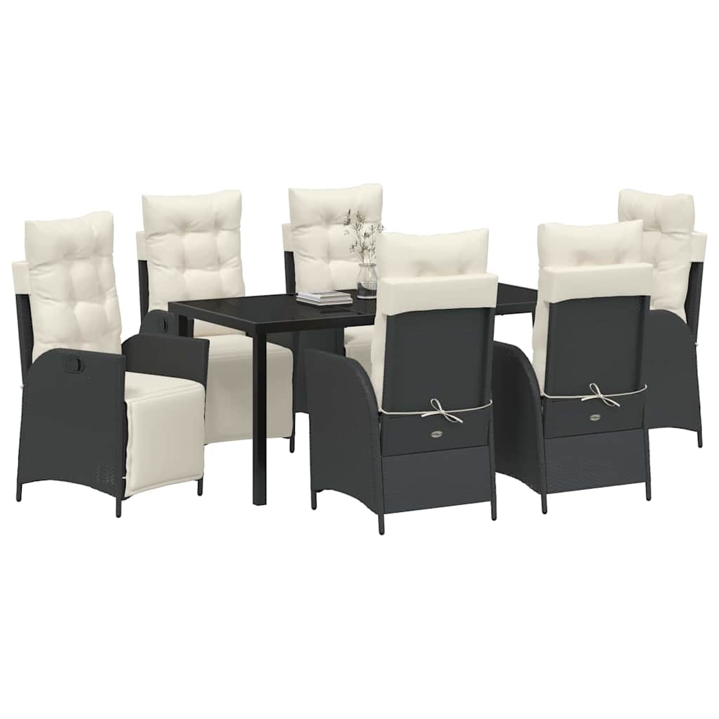 Have Spisebordssæt med pude 7 pcs Sort polyrattan
