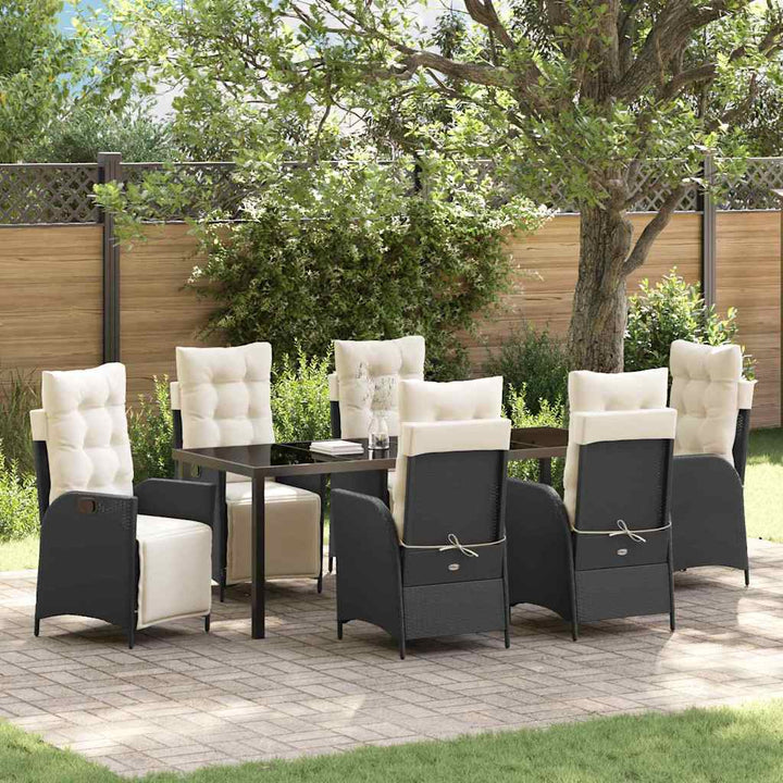 Have Spisebordssæt med pude 7 pcs Sort polyrattan