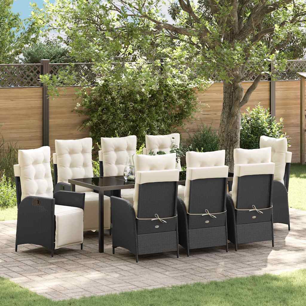 Have Spisebordssæt med pude 9 pcs Sort polyrattan