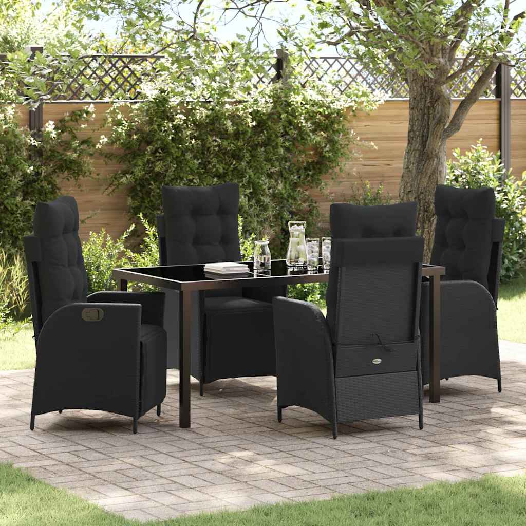 Have Spisebordssæt med pude 5 pcs Sort polyrattan