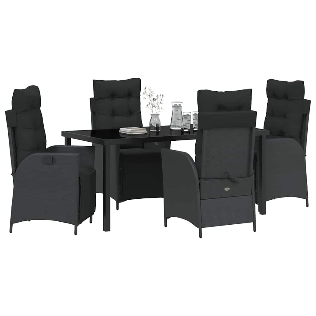 Have Spisebordssæt med pude 5 pcs Sort polyrattan