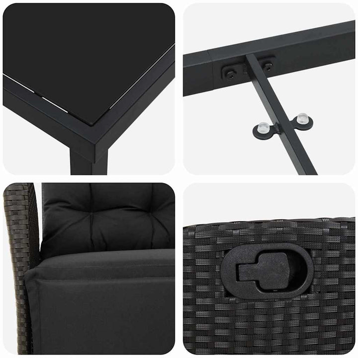 Have Spisebordssæt med pude 7 pcs Sort polyrattan