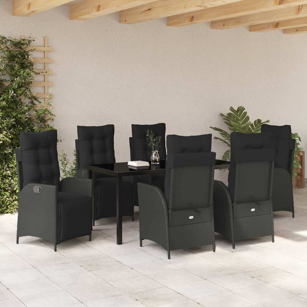 Have Spisebordssæt med pude 7 pcs Sort polyrattan
