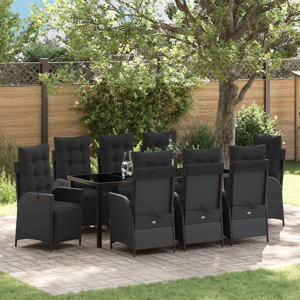 Have Spisebordssæt med pude 9 pcs Sort polyrattan