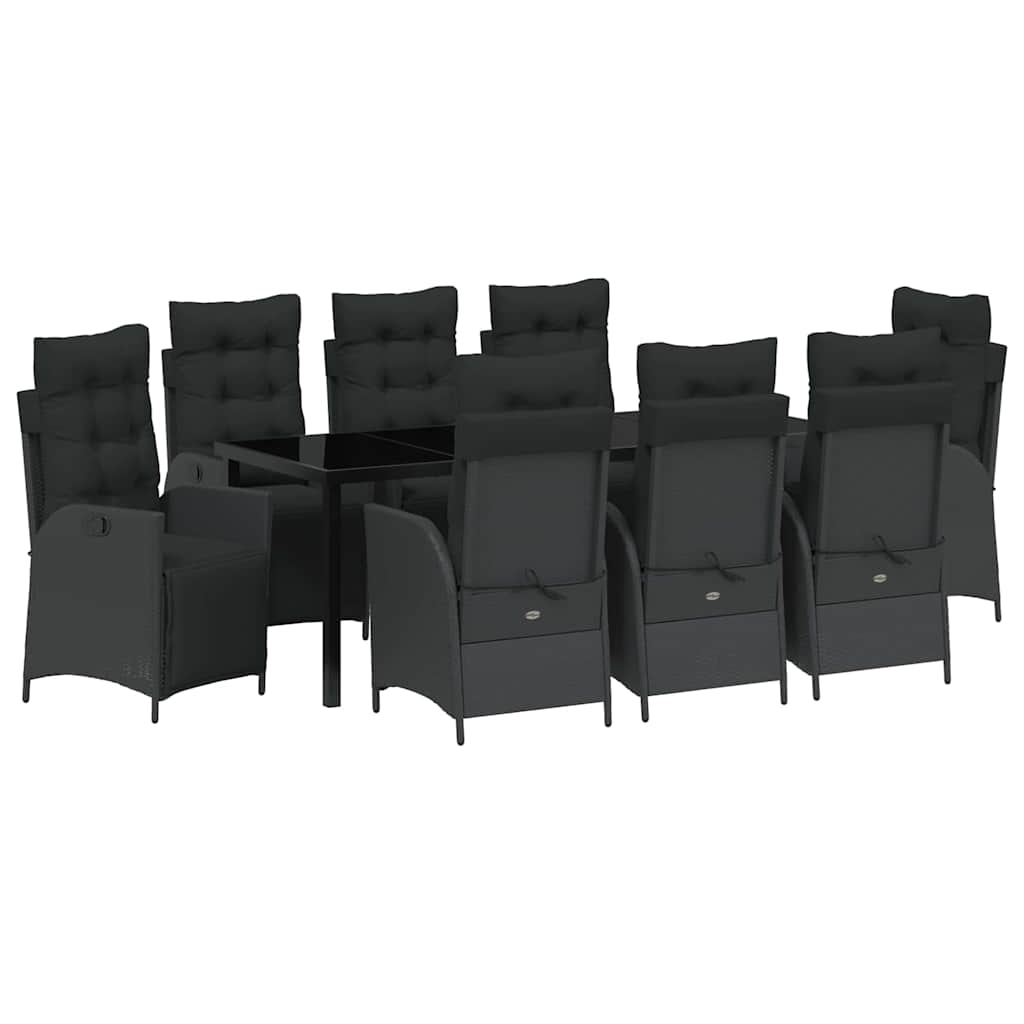 Have Spisebordssæt med pude 9 pcs Sort polyrattan