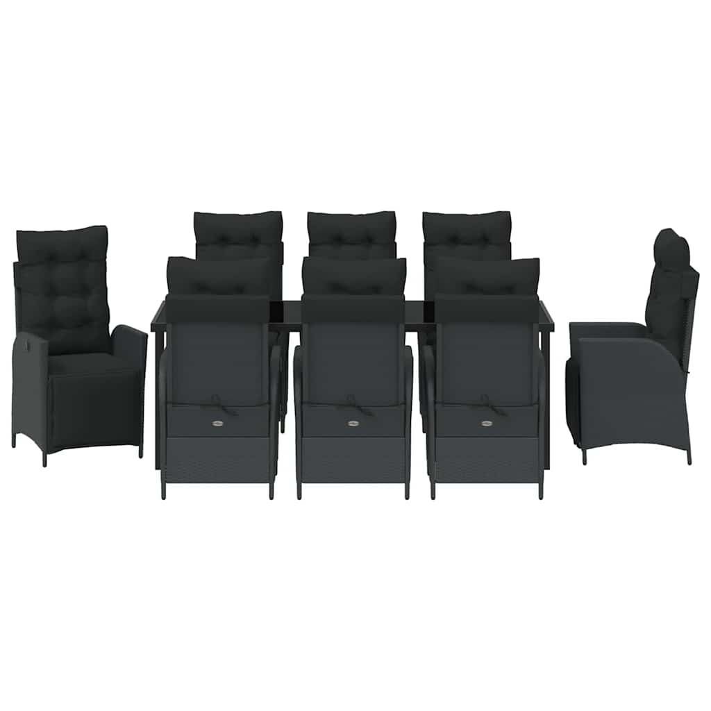 Have Spisebordssæt med pude 9 pcs Sort polyrattan