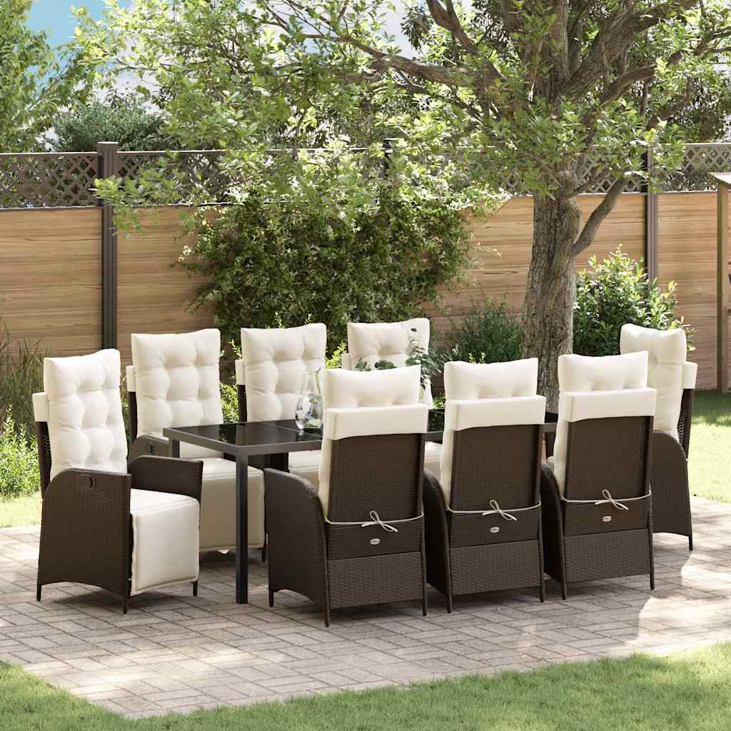 Have Spisebordssæt med pude 9 pcs Brun polyrattan