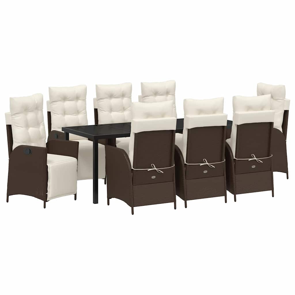 Have Spisebordssæt med pude 9 pcs Brun polyrattan