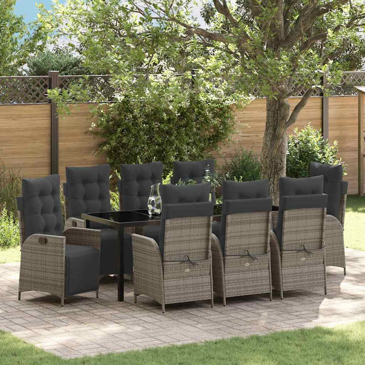 Have Spisebordssæt med pude 9 pcs Grå polyrattan