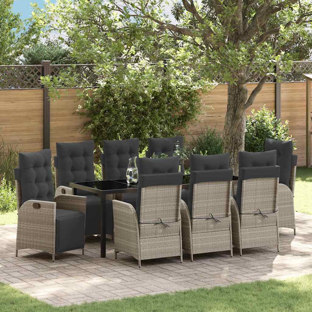 Have Spisebordssæt med pude 9 pcs Lysegrå polyrattan