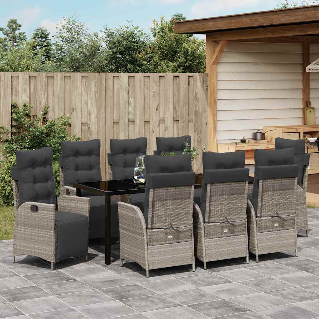Have Spisebordssæt med pude 9 pcs Lysegrå polyrattan