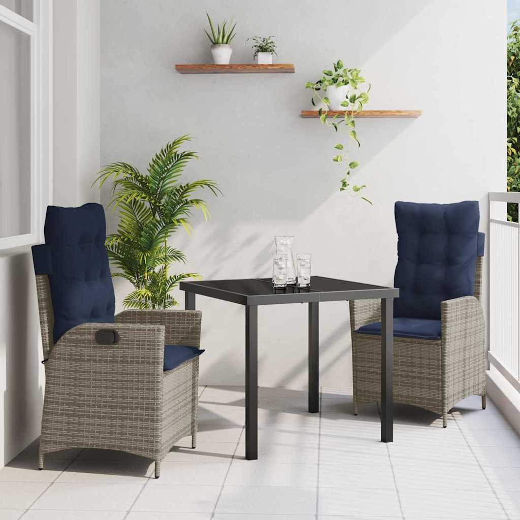 Have Spisebordssæt med pude 3 pcs Grå og sort Rattan