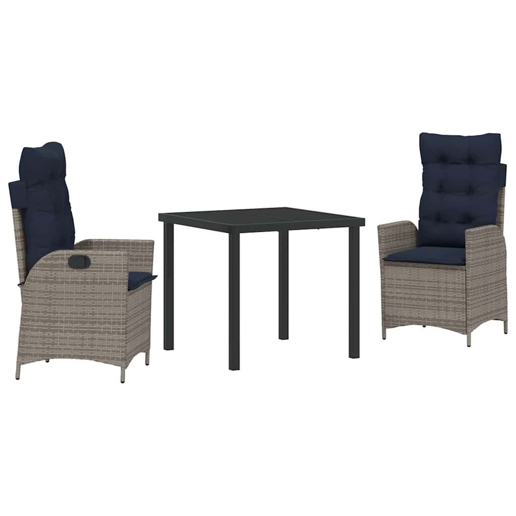 Have Spisebordssæt med pude 3 pcs Grå og sort Rattan