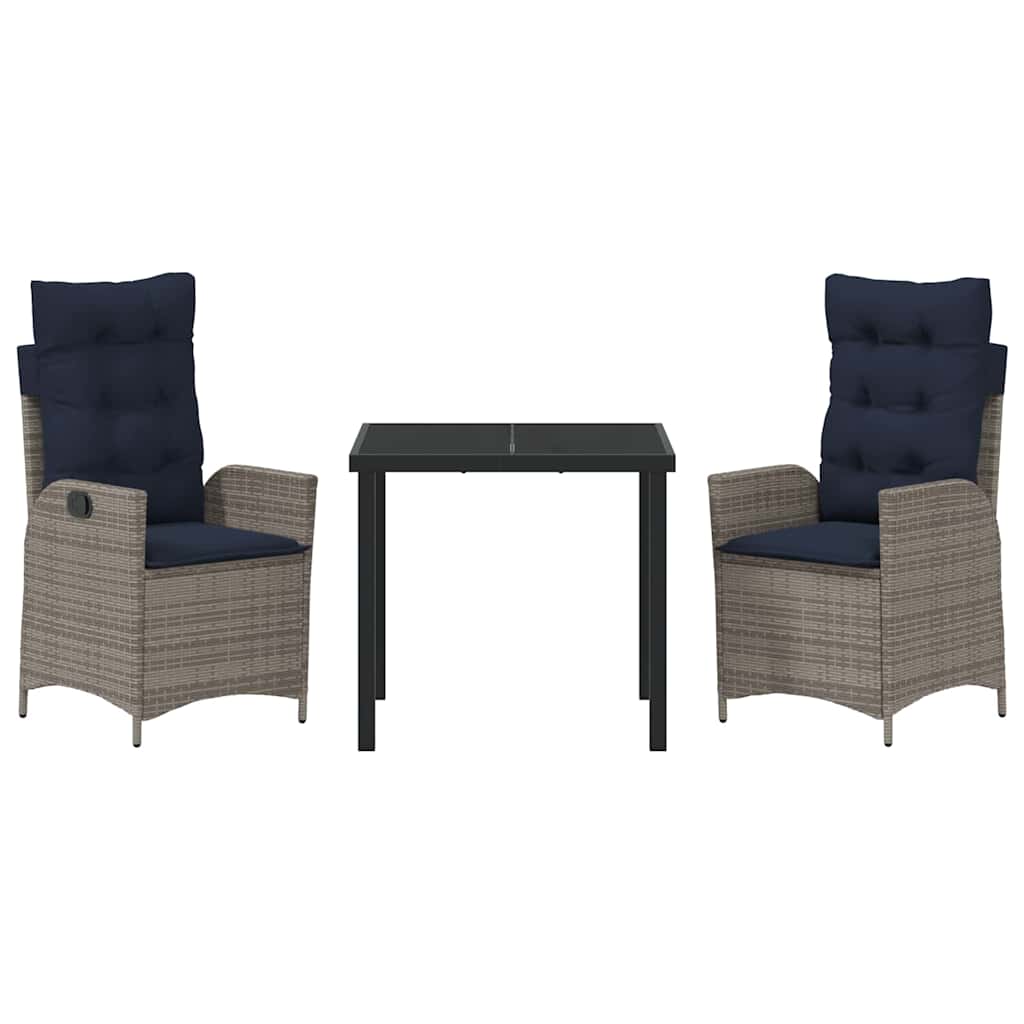 Have Spisebordssæt med pude 3 pcs Grå og sort Rattan