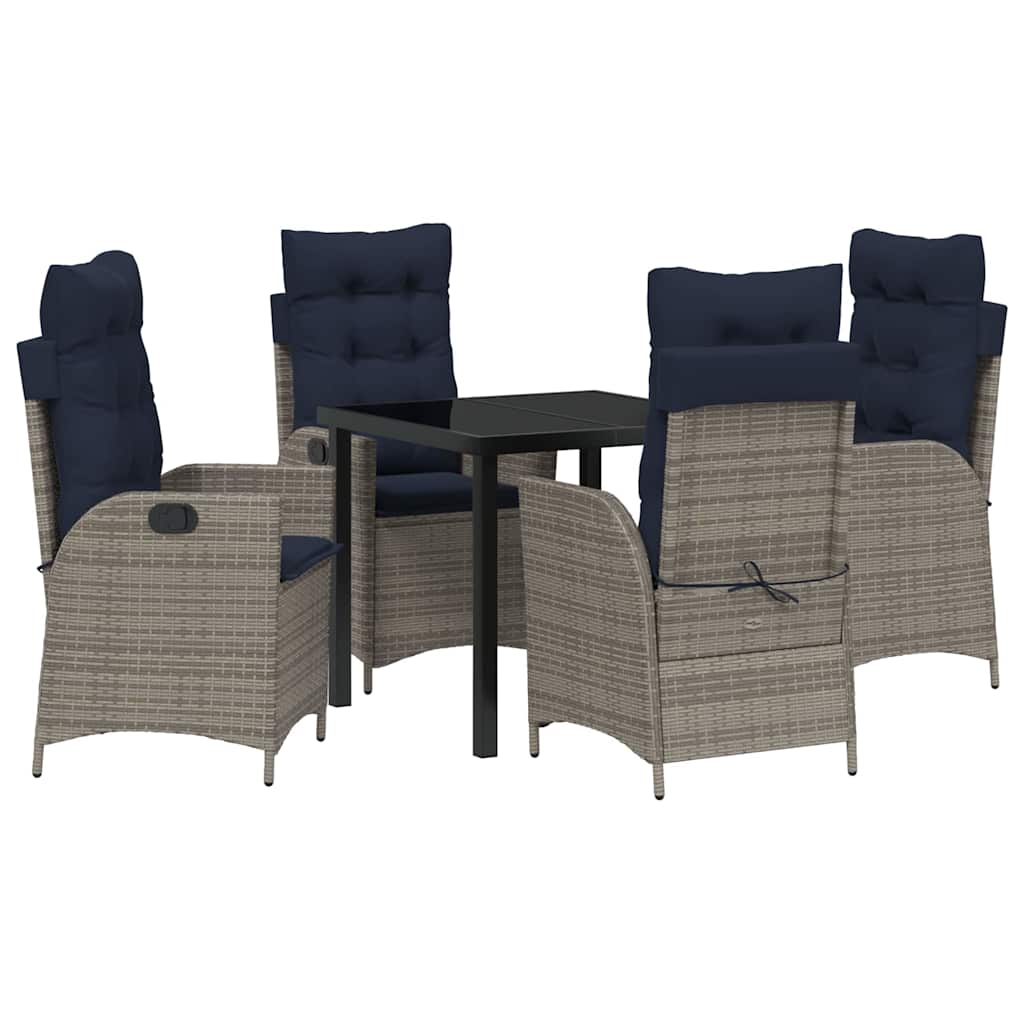 Have Spisebordssæt med pude 5 pcs Grå og sort Rattan
