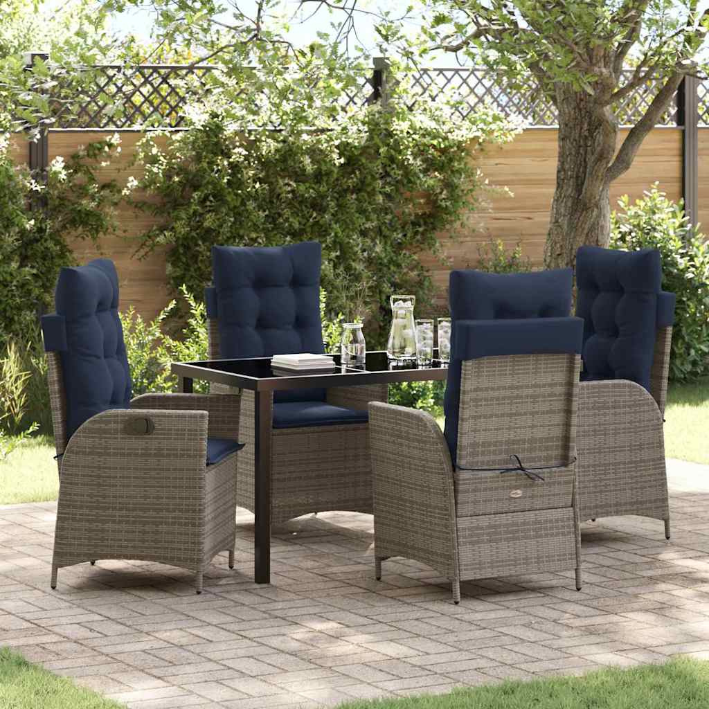 Have Spisebordssæt med pude 5 pcs Grå og sort Rattan