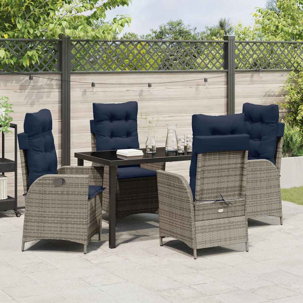 Have Spisebordssæt med pude 5 pcs Grå og sort Rattan