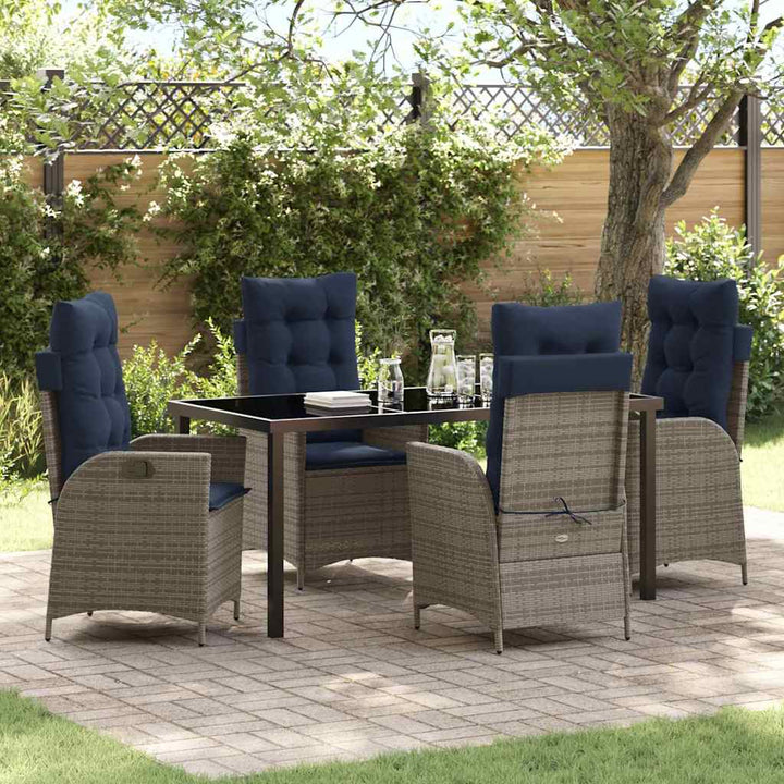 Have Spisebordssæt med pude 5 pcs Grå og sort Rattan