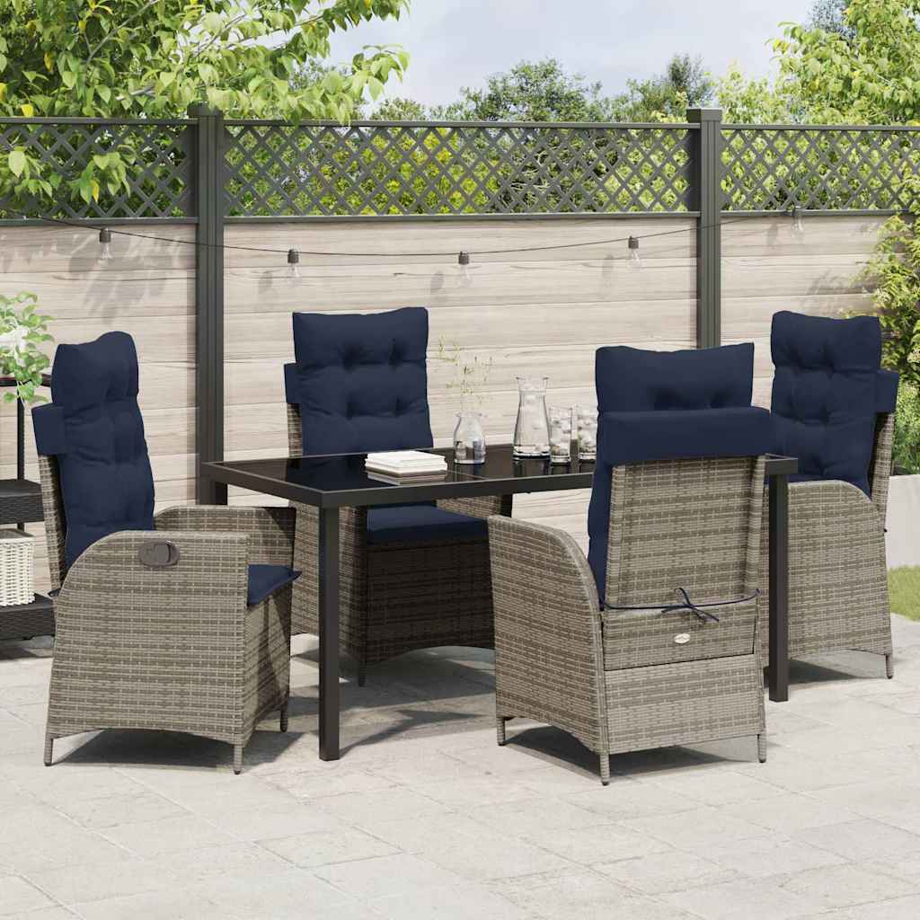 Have Spisebordssæt med pude 5 pcs Grå og sort Rattan