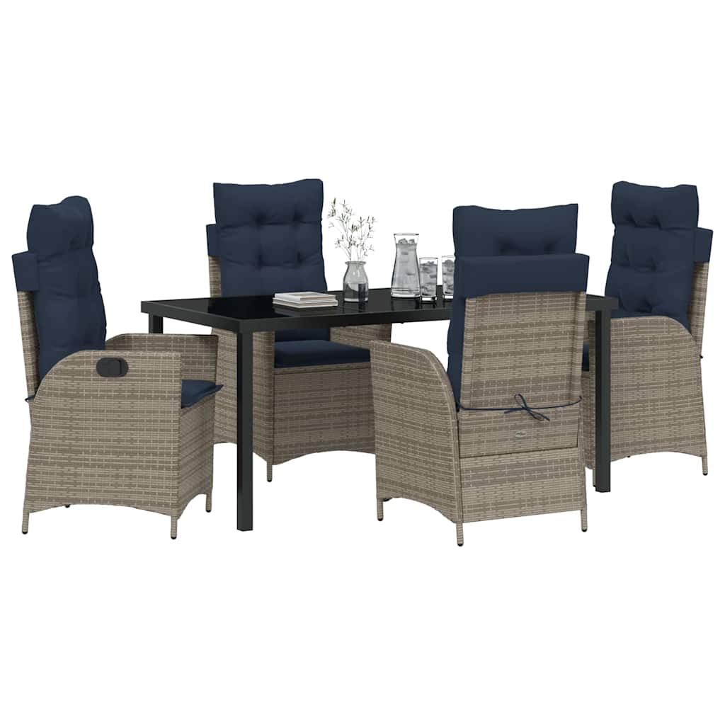 Have Spisebordssæt med pude 5 pcs Grå og sort Rattan