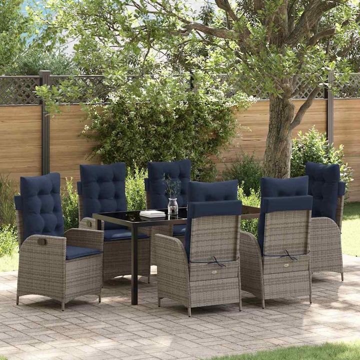Have Spisebordssæt med pude 7 pcs Grå og sort Rattan
