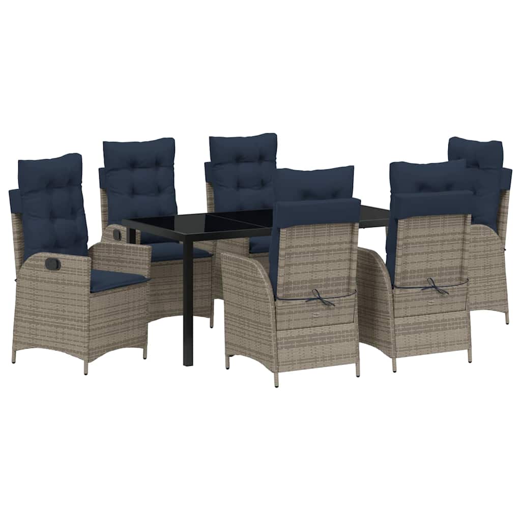 Have Spisebordssæt med pude 7 pcs Grå og sort Rattan