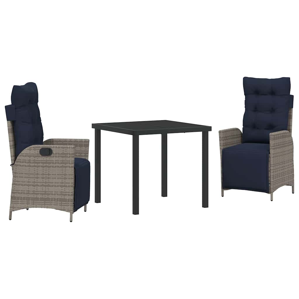 Have Spisebordssæt med pude 3 pcs Grå og sort Rattan
