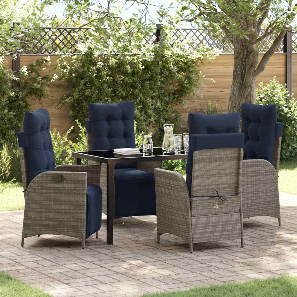 Have Spisebordssæt med pude 5 pcs Grå og sort Rattan
