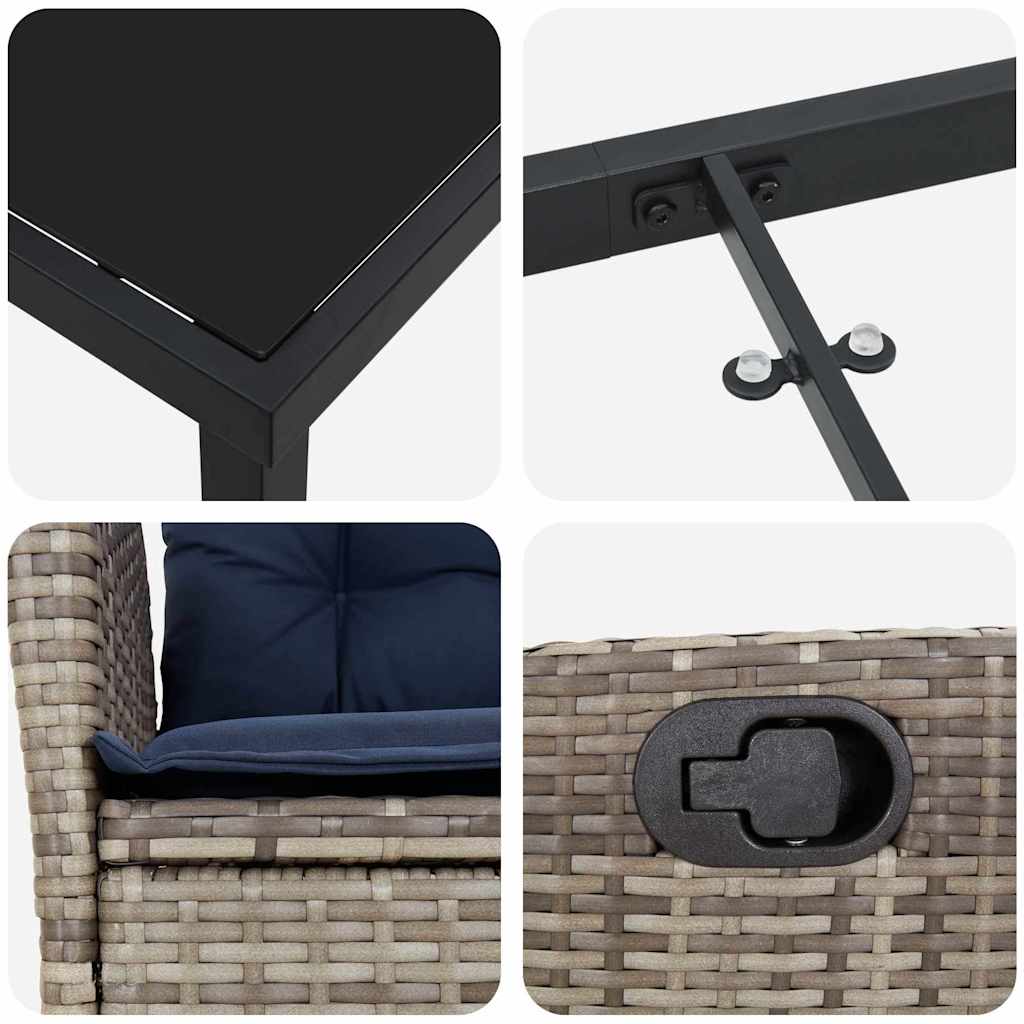 Have Spisebordssæt med pude 5 pcs Grå og sort Rattan