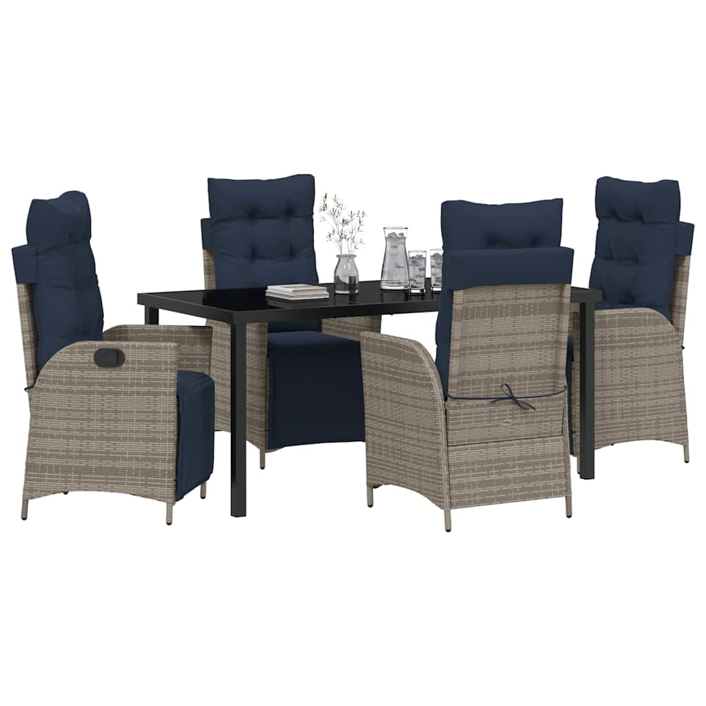 Have Spisebordssæt med pude 5 pcs Grå og sort Rattan