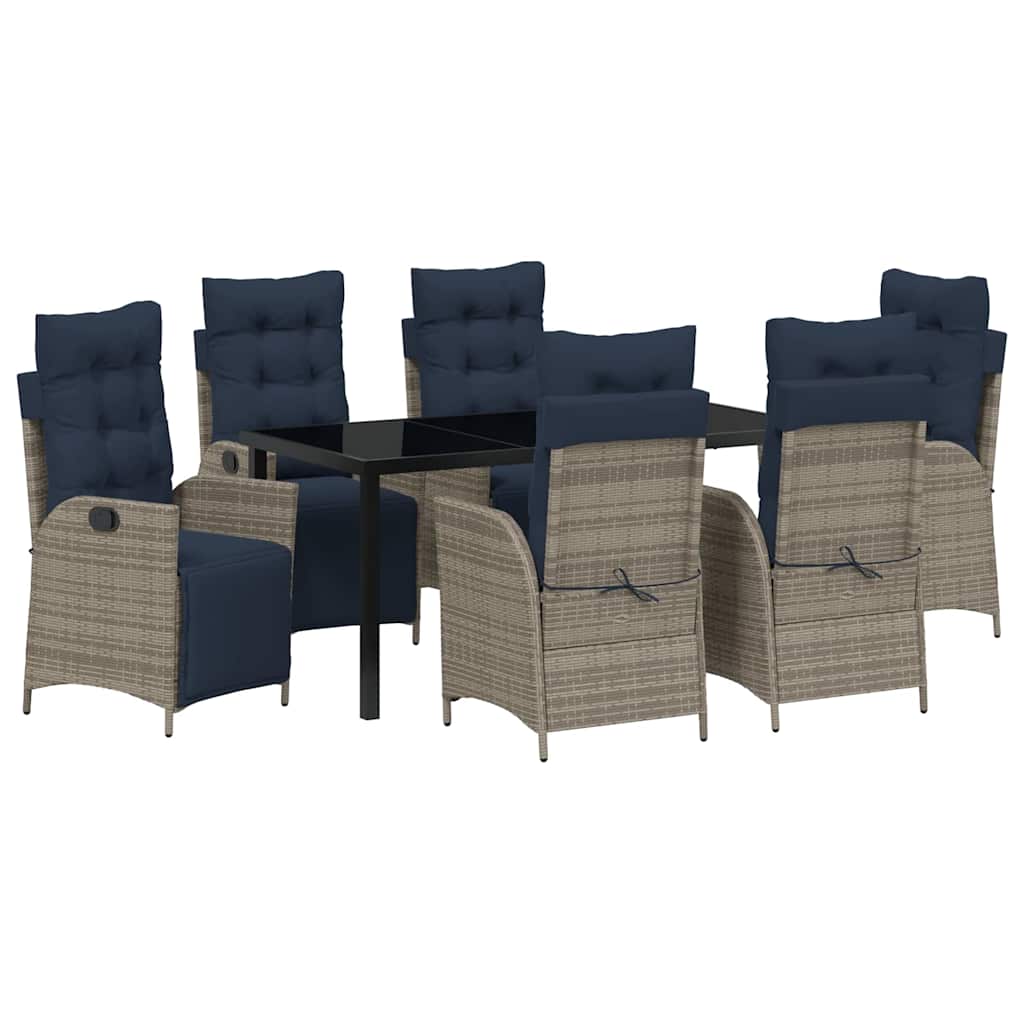 Have Spisebordssæt med pude 7 pcs Grå og sort Rattan