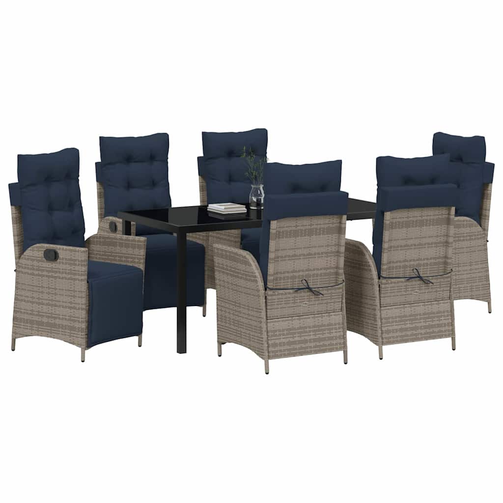 Have Spisebordssæt med pude 7 pcs Grå og sort Rattan