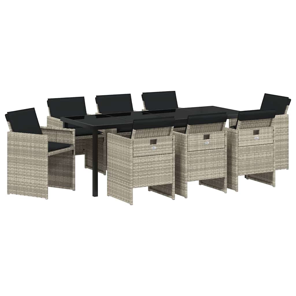 Have Spisebordssæt 9 pcs Lysegrå polyrattan