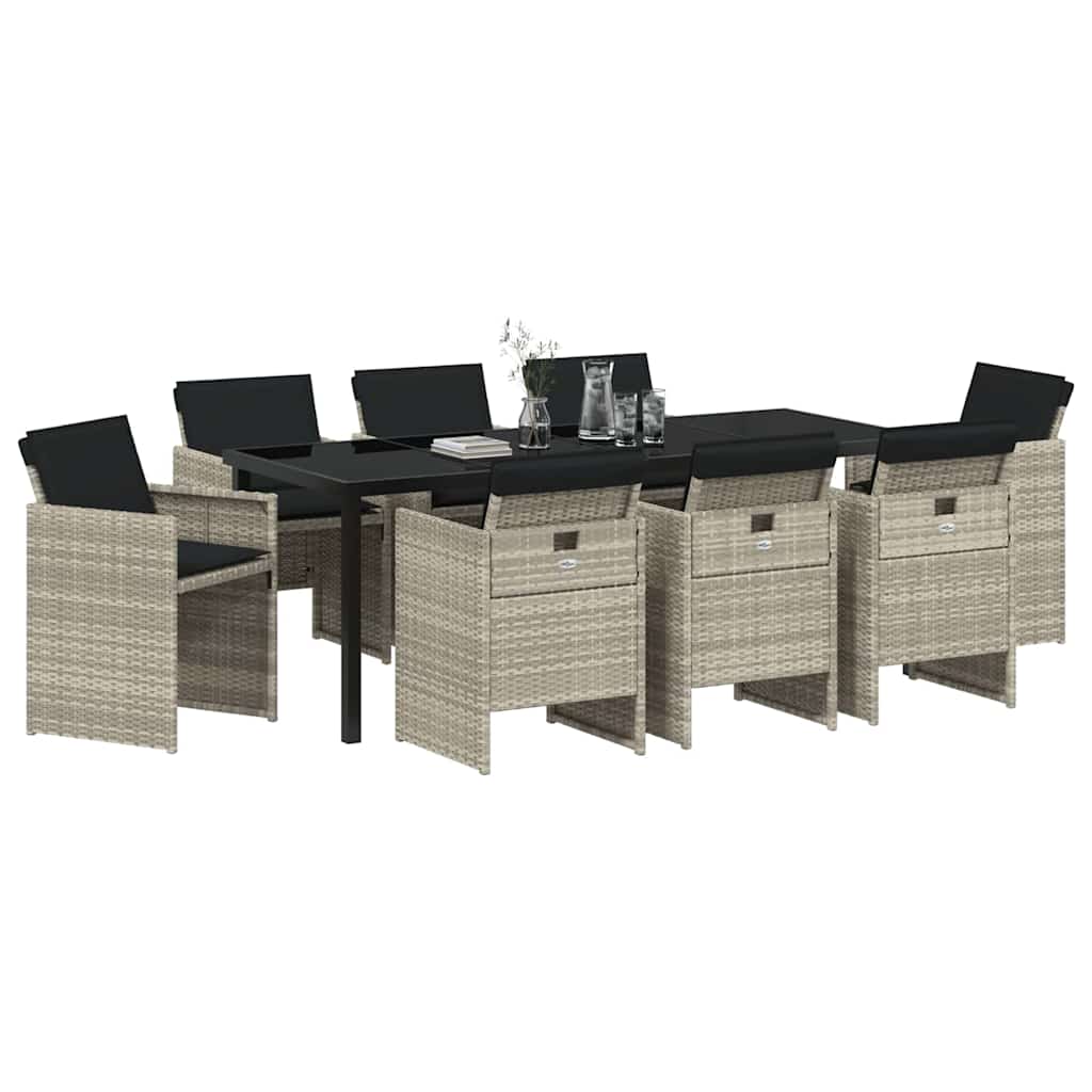 Have Spisebordssæt 9 pcs Lysegrå polyrattan