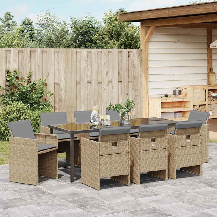 Have Spisebordssæt 9 pcs Beige polyrattan